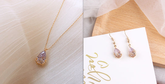 Crystal Water Drop Pendant Necklace set