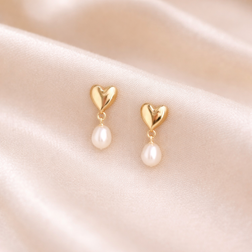 Amore heart Pearl Drop Earrings