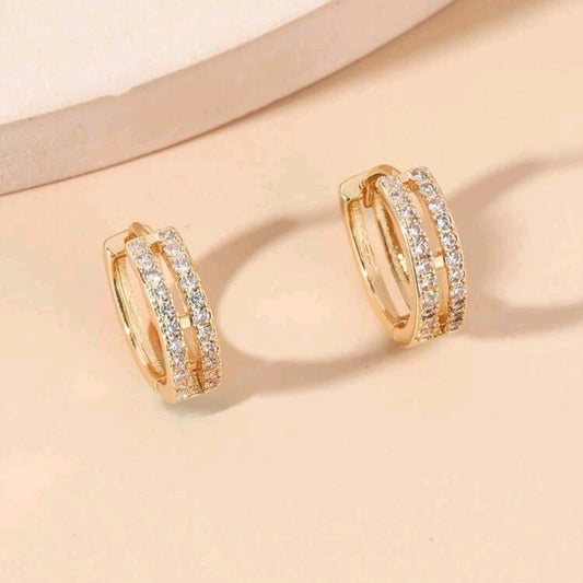 Aurora Amore Double Row Cubic Zirconia Huggie Earrings – Gold Tone Minimal Sparkle Hoops