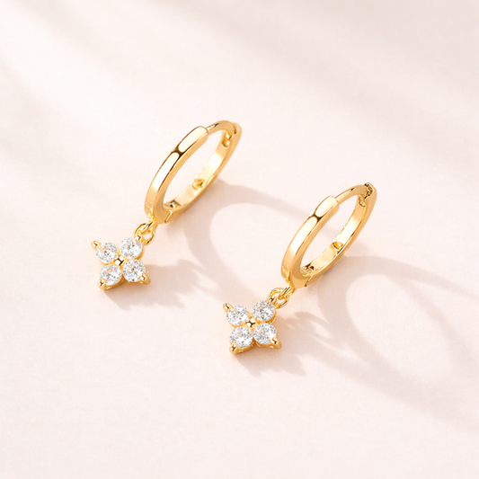 Sparkle Star Huggie Earrings – Gold Floral Drop Hoops