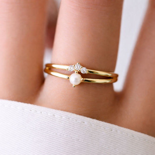Amore Pearl & Spark Stacking Ring