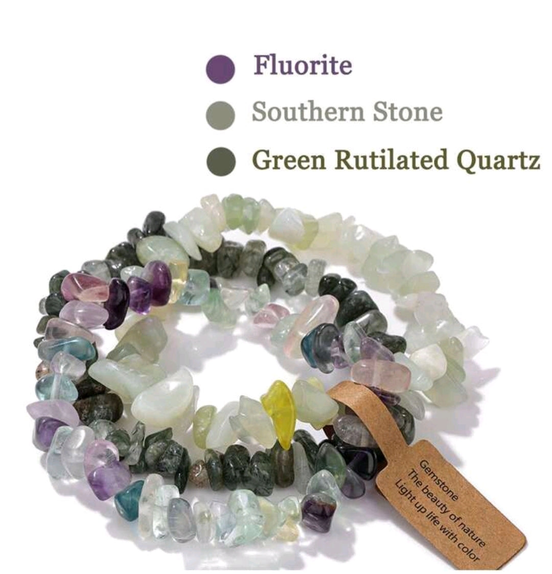 Fluorite, Green Rutilated Quartz & Southern Stone Gemstone Bracelet