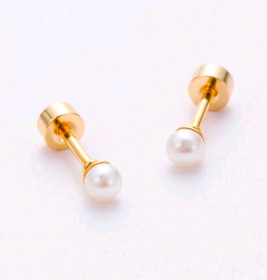 Pearl Screw Stud Earrings